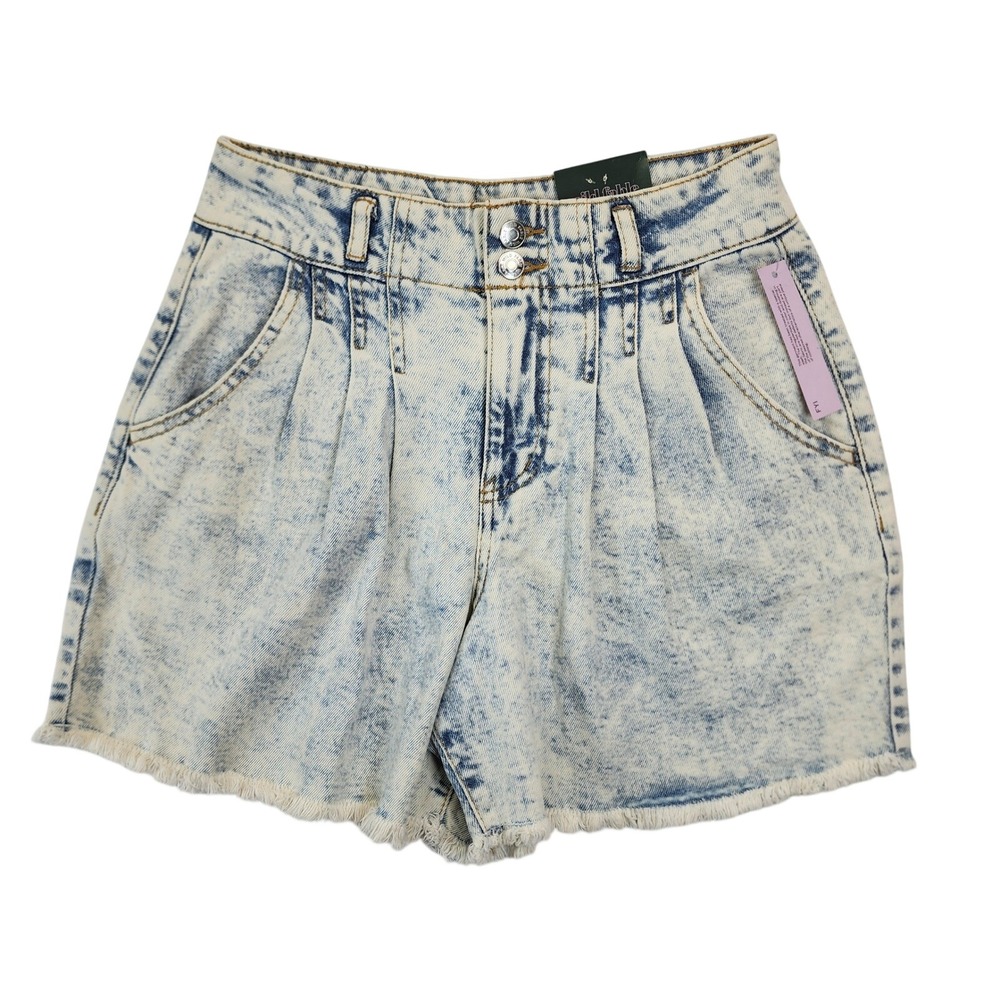 Wild Fable 2 Blue Acid Wash Highest Rise A-Line Pleated Denim Shorts 80s NWT
